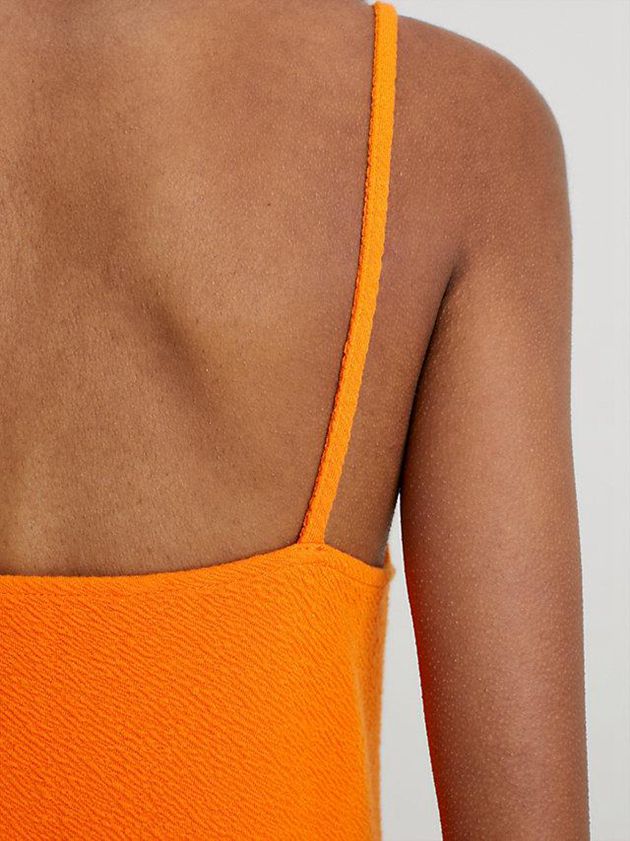 Orange Calvin Klein Seersucker Stretch Mini Women Dress | BPXO-04231