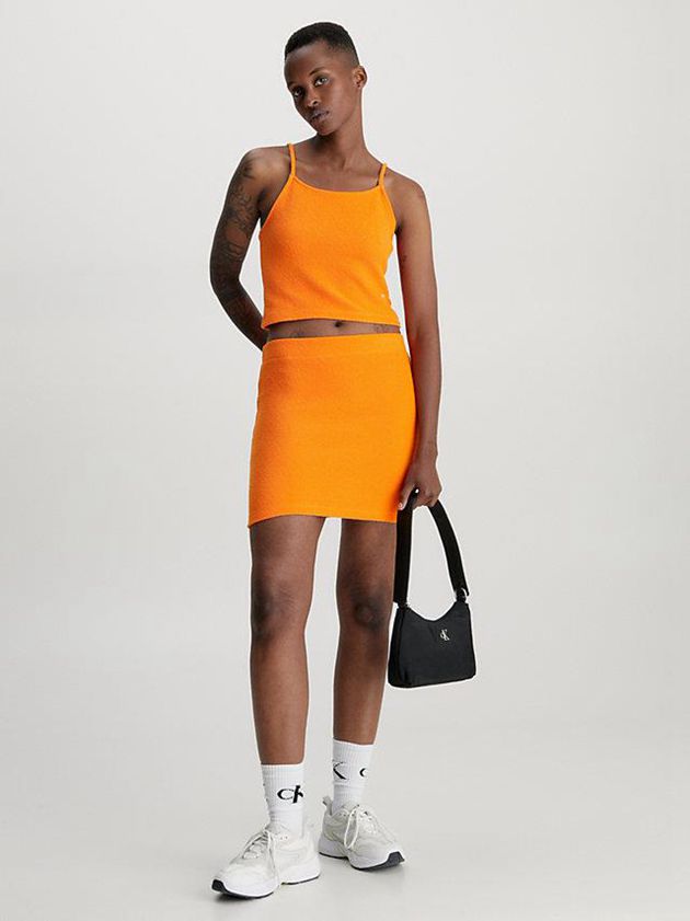 Orange Calvin Klein Seersucker Stretch Mini Women Skirt | XFIT-05789