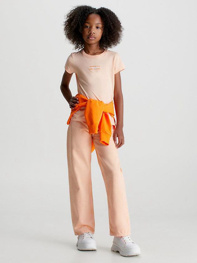 Orange Calvin Klein Slim Organic Cotton Girls's T-Shirt | XCDZ-18245