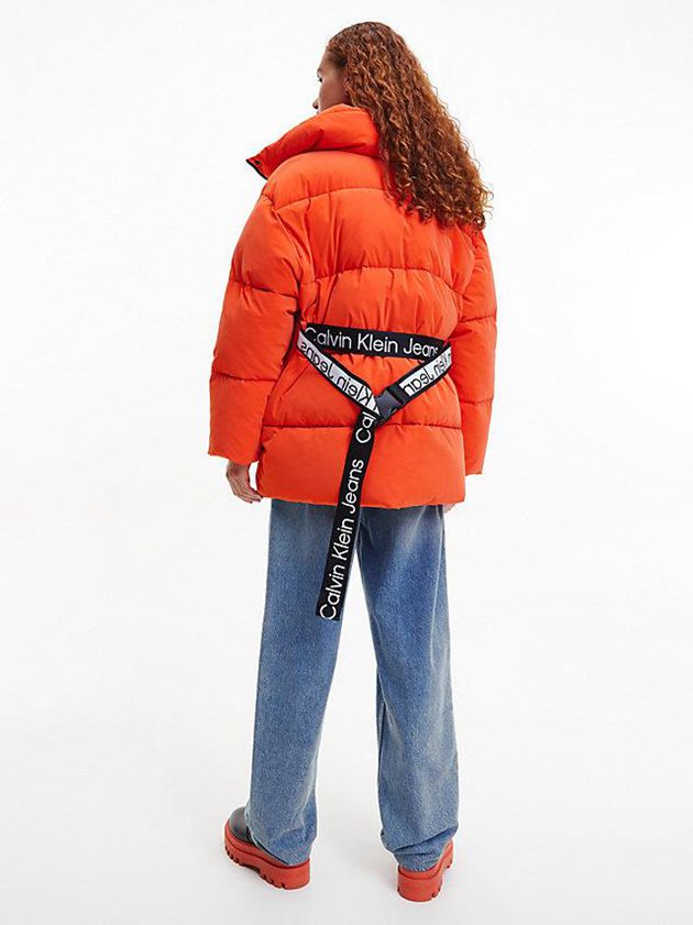 Orange Calvin Klein Soft Touch Belted Puffer Women Jacket | XEOA-75469