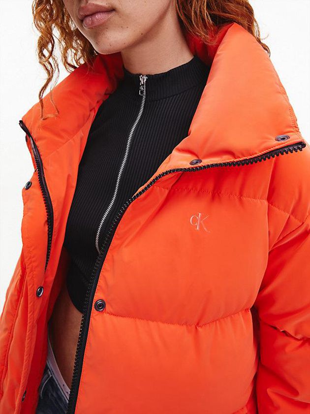 Orange Calvin Klein Soft Touch Belted Puffer Women Jacket | XEOA-75469