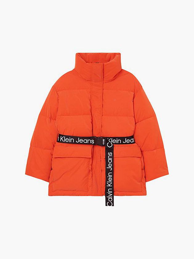 Orange Calvin Klein Soft Touch Belted Puffer Women Jacket | XEOA-75469