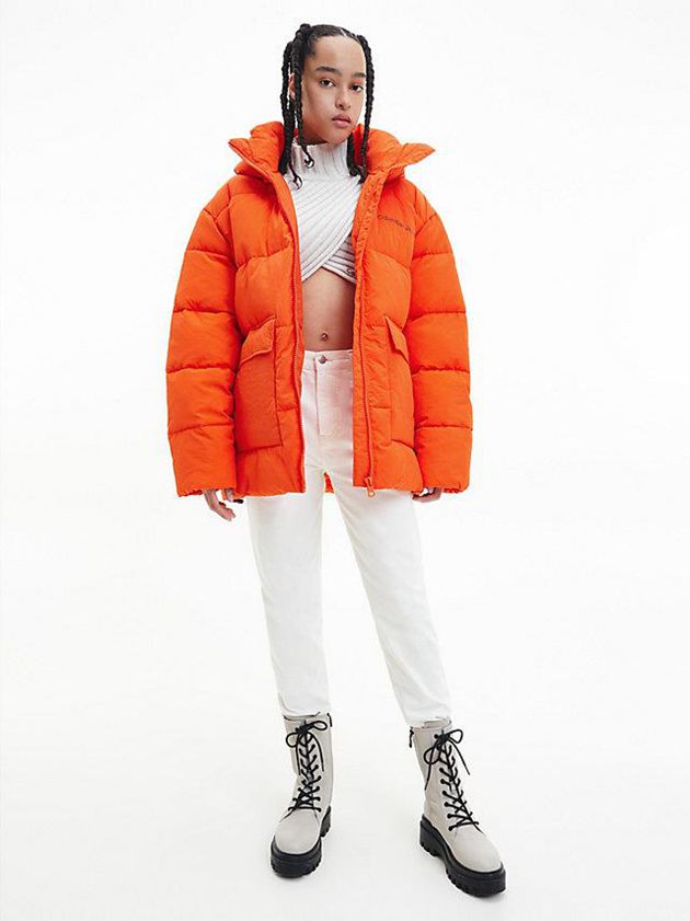 Orange Calvin Klein Unisex Recycled Nylon Puffer Women Jacket | QGZU-16875