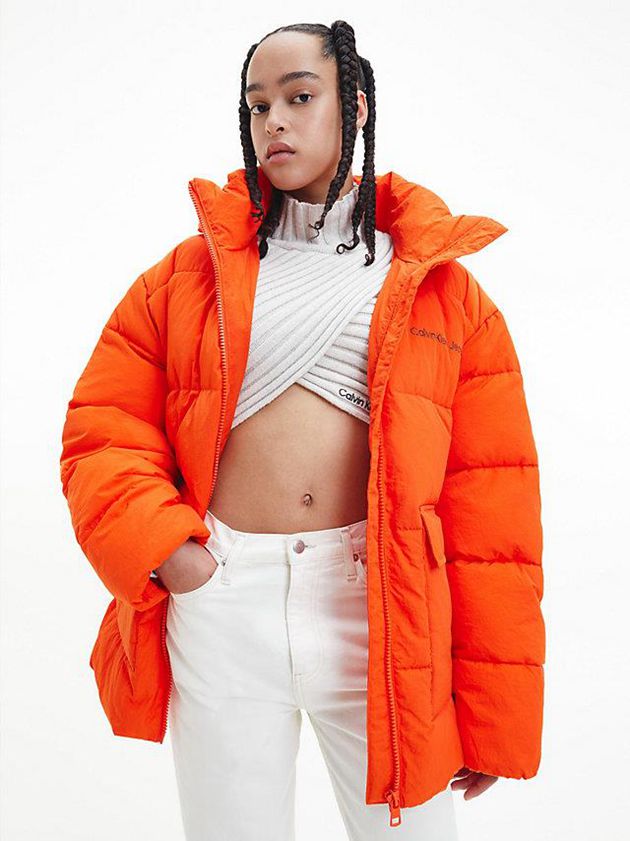 Orange Calvin Klein Unisex Recycled Nylon Puffer Men Jacket | PYJL-89437