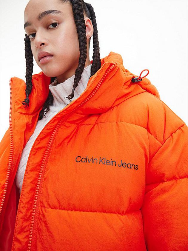 Orange Calvin Klein Unisex Recycled Nylon Puffer Men Jacket | PYJL-89437