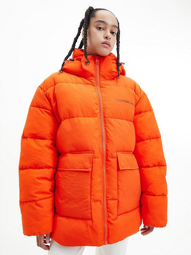 Orange Calvin Klein Unisex Recycled Nylon Puffer Men Jacket | PYJL-89437