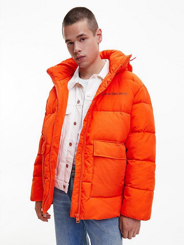 Orange Calvin Klein Unisex Recycled Nylon Puffer Men Jacket | PYJL-89437