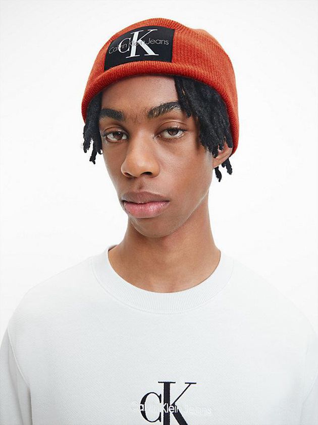 Orange Calvin Klein Wool Blend Men Beanie | BGOI-73049