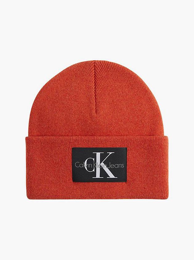 Orange Calvin Klein Wool Blend Men Beanie | BGOI-73049