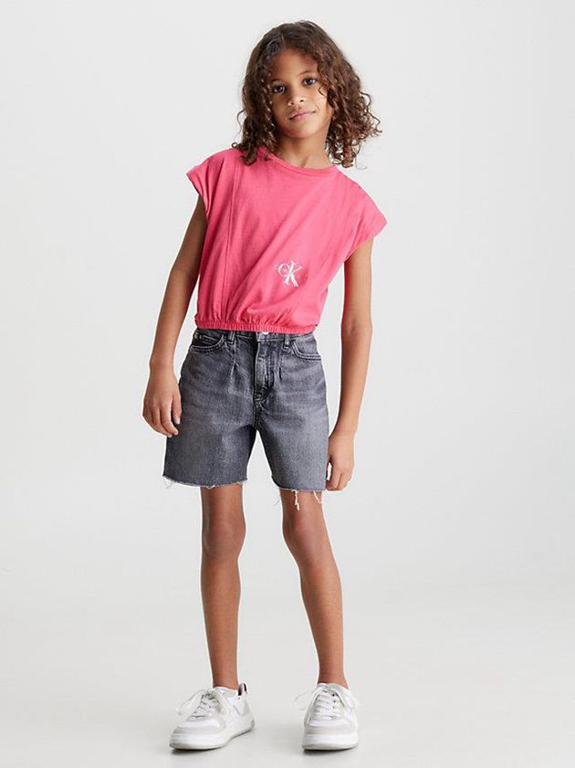 Pink Calvin Klein Cap Sleeve Logo Girls's T-Shirt | FMAD-42810