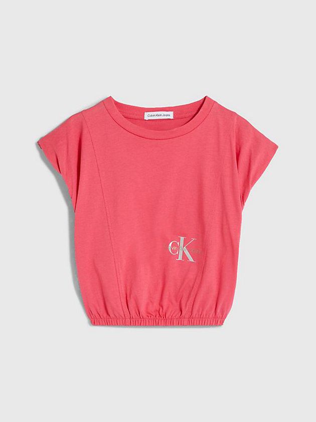 Pink Calvin Klein Cap Sleeve Logo Girls's T-Shirt | FMAD-42810