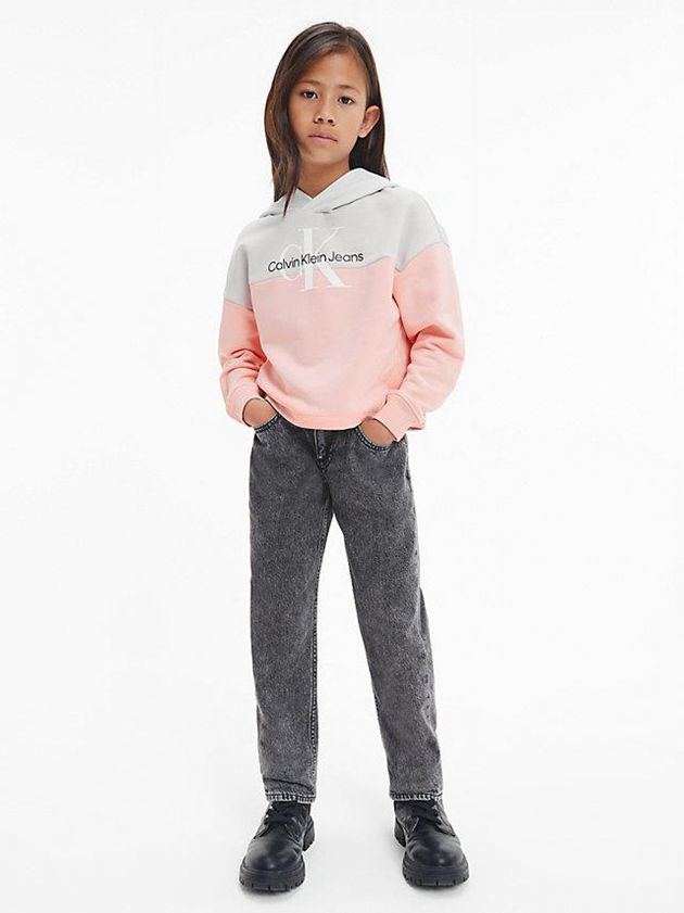 Pink Calvin Klein Colourblock Logo Girls's Hoodie | ZPAL-16245