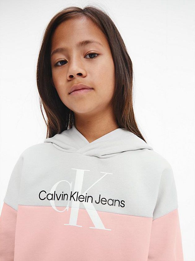 Pink Calvin Klein Colourblock Logo Girls's Hoodie | ZPAL-16245
