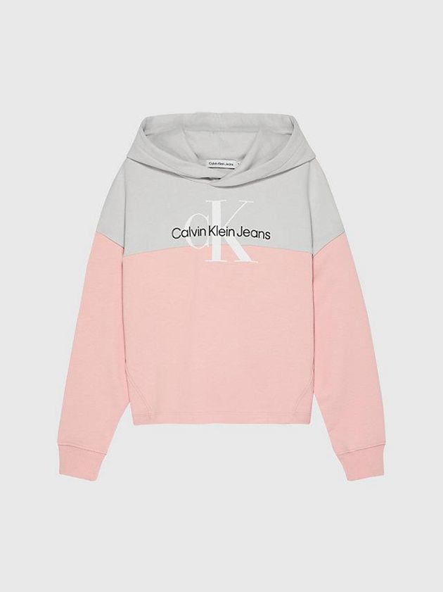 Pink Calvin Klein Colourblock Logo Girls's Hoodie | ZPAL-16245