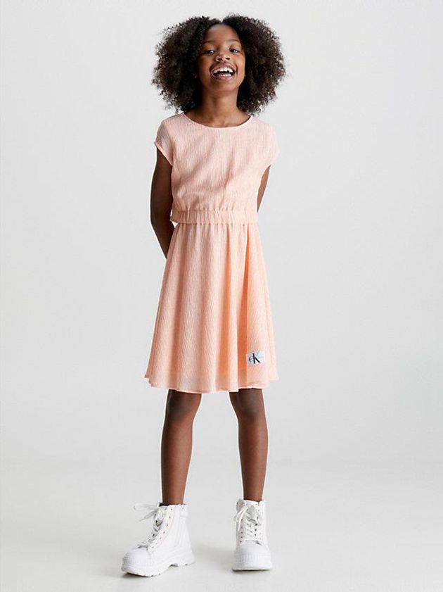 Pink Calvin Klein Crinkle Lyocell Flared Girls\'s Dress | PEZM-43068