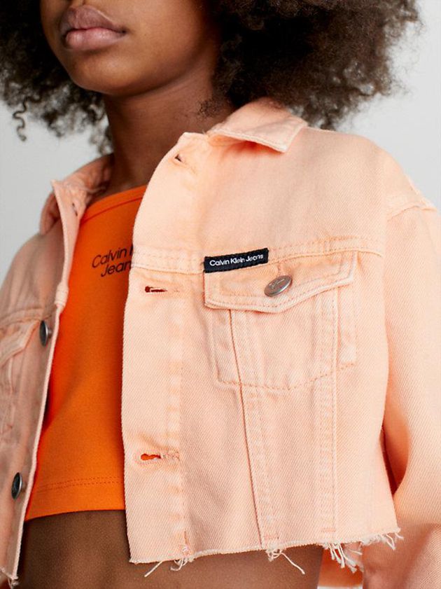 Pink Calvin Klein Cropped Denim Girls's Jacket | XBNS-05942