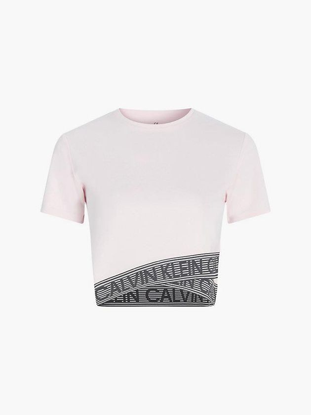 Pink Calvin Klein Cropped Gym Women T-Shirt | GSVJ-08734