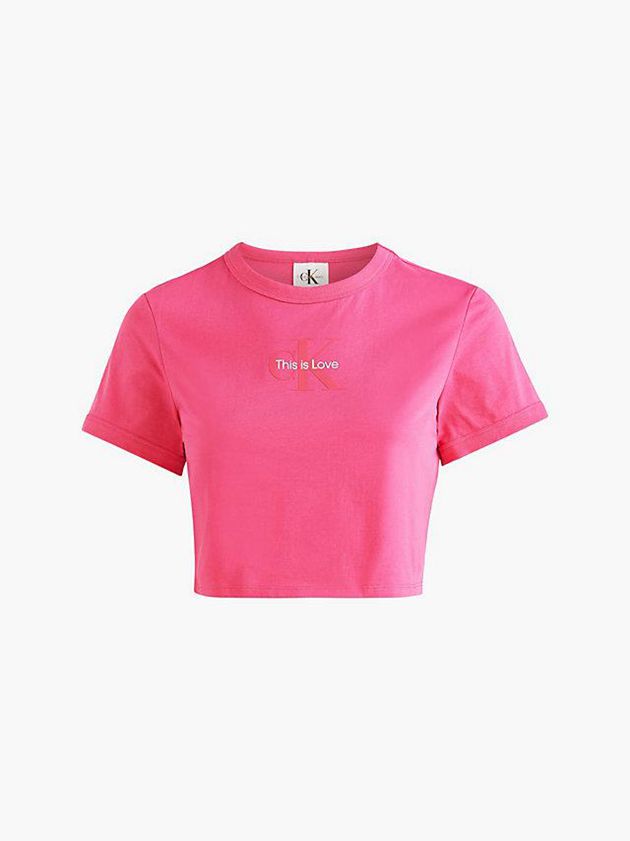 Pink Calvin Klein Cropped Logo - Pride Women T-Shirt | KQLP-34578