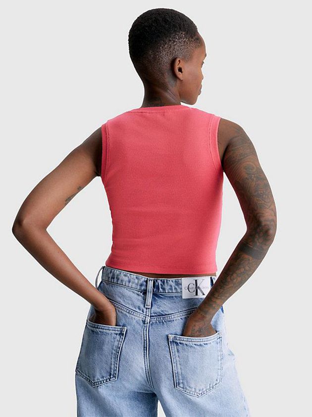 Pink Calvin Klein Cropped Monogram Tank Women Top | MXSE-27985