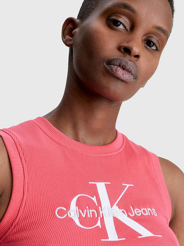 Pink Calvin Klein Cropped Monogram Tank Women Top | MXSE-27985