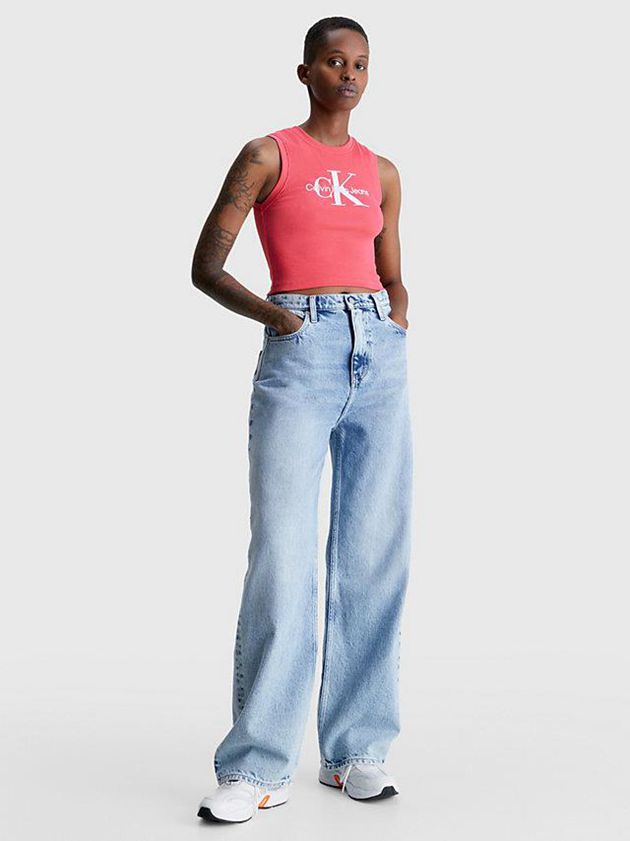 Pink Calvin Klein Cropped Monogram Tank Women Top | MXSE-27985