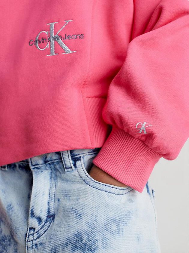 Pink Calvin Klein Logo Girls's Sweatshirt | TWSH-75823