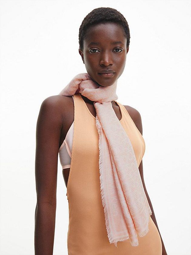 Pink Calvin Klein Logo Jacquard Women Scarf | OCAM-12874