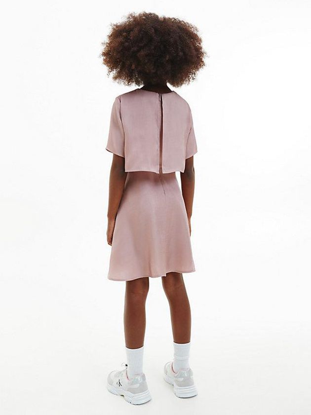 Pink Calvin Klein Metallic Shine Layered Girls's Dress | XQSN-29351