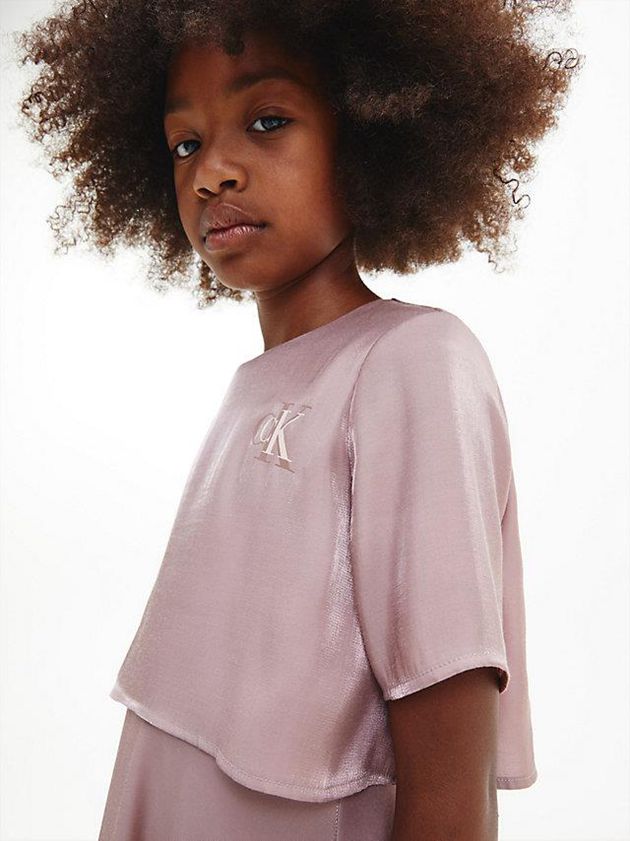 Pink Calvin Klein Metallic Shine Layered Girls's Dress | XQSN-29351