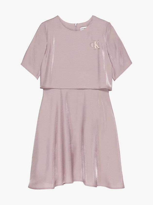 Pink Calvin Klein Metallic Shine Layered Girls's Dress | XQSN-29351