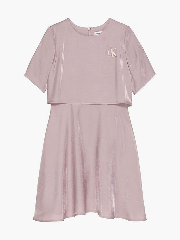 Pink Calvin Klein Metallic Shine Layered Girls's Dress | XQSN-29351