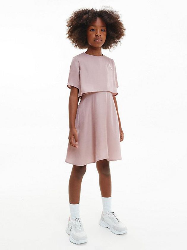 Pink Calvin Klein Metallic Shine Layered Girls\'s Dress | XQSN-29351
