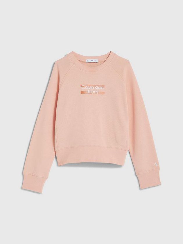 Pink Calvin Klein Organic Cotton Logo Girls's Sweatshirt | QYSM-60428