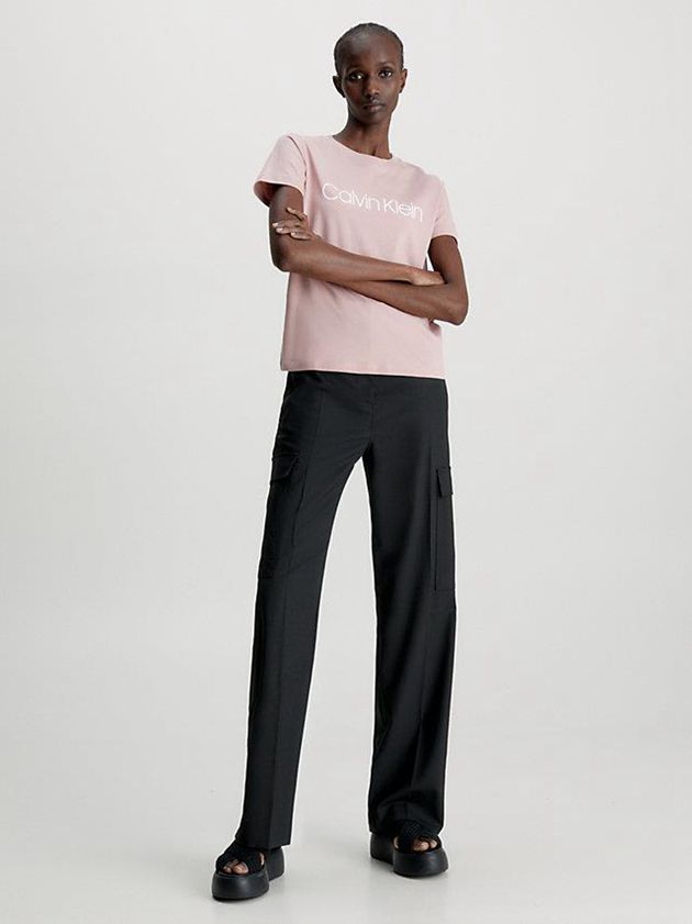 Pink Calvin Klein Organic Cotton Logo Women T-Shirt | CQMV-59208