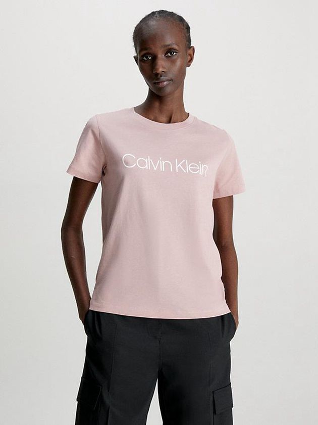 Pink Calvin Klein Organic Cotton Logo Women T-Shirt | CQMV-59208