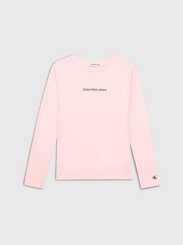 Pink Calvin Klein Organic Cotton Long Sleeve Girls's T-Shirt | WQAN-46097