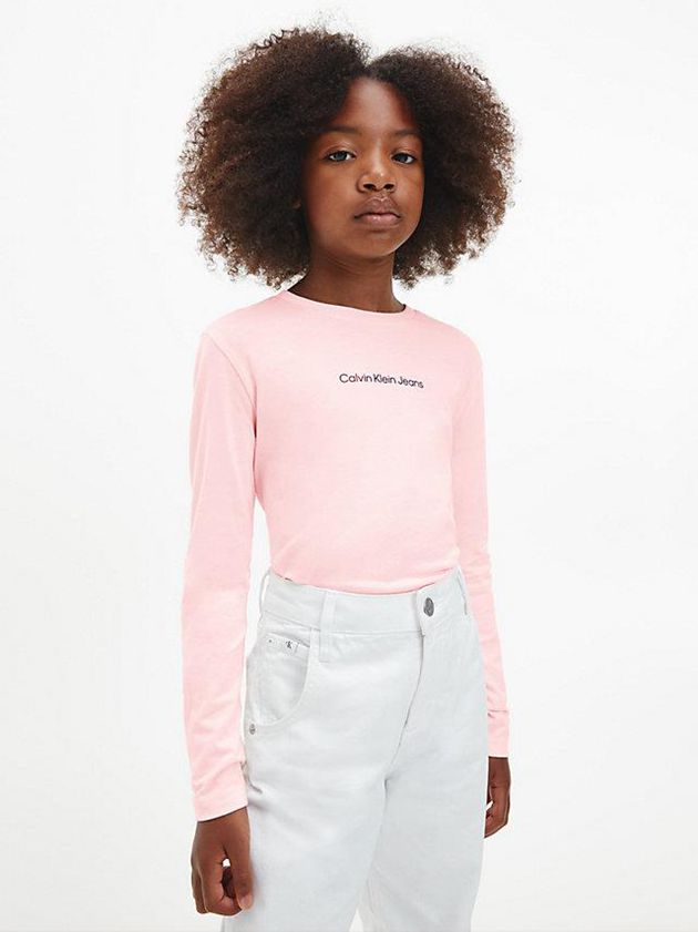 Pink Calvin Klein Organic Cotton Long Sleeve Girls\'s T-Shirt | WQAN-46097