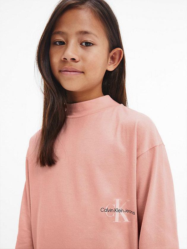 Pink Calvin Klein Organic Cotton Long Sleeve Girls's T-Shirt | ZHLC-03819