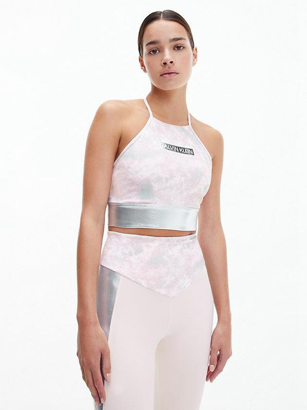 Pink Calvin Klein Printed Low Support Sports Women Bra | FZTA-15473