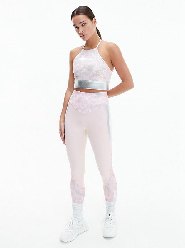 Pink Calvin Klein Printed Low Support Sports Women Bra | FZTA-15473