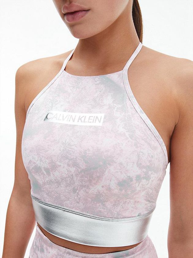 Pink Calvin Klein Printed Low Support Sports Women Bra | FZTA-15473