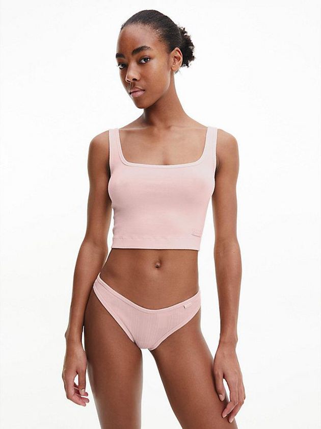 Pink Calvin Klein Pure Ribbed Women Thong | LITK-09473