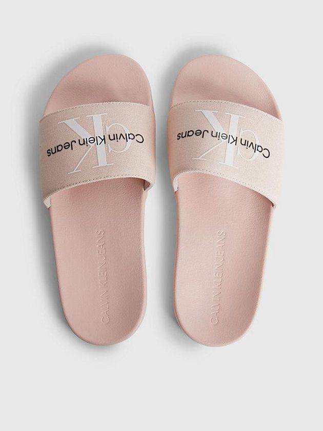 Pink Calvin Klein Recycled Canvas Sliders Women Slippers | FNAO-58692