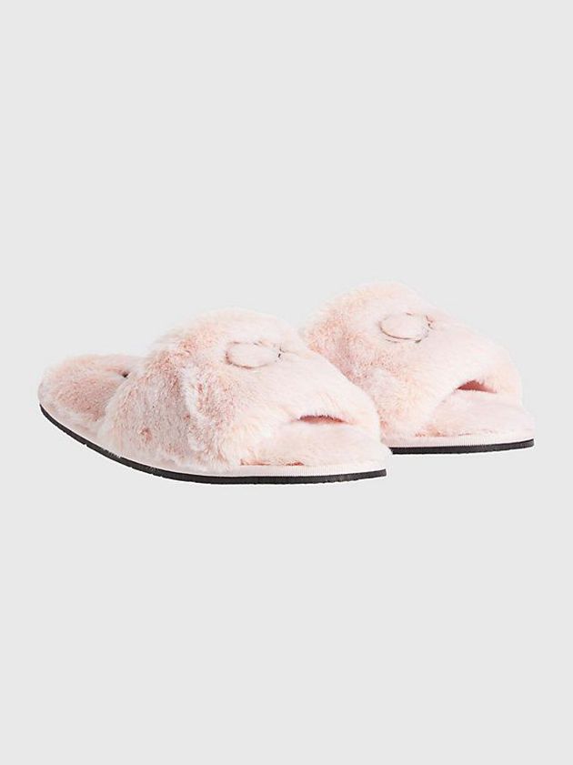 Pink Calvin Klein Recycled Faux Fur Women Slippers | AZQE-84069