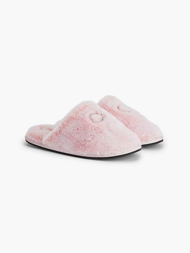Pink Calvin Klein Recycled Faux Fur Women Slippers | AJND-98734