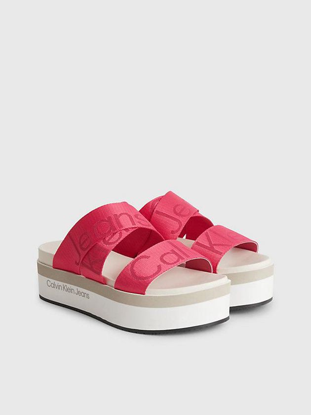 Pink Calvin Klein Recycled Logo Jacquard Platform Women Sandals | QJBM-76052
