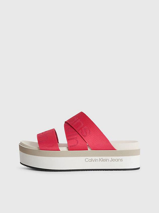 Pink Calvin Klein Recycled Logo Jacquard Platform Women Sandals | QJBM-76052