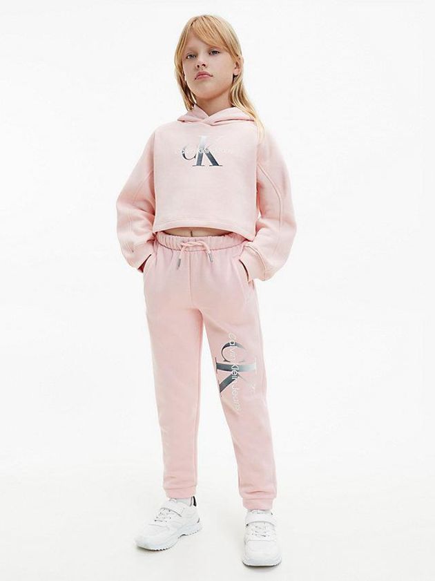 Pink Calvin Klein Recycled Polyester Cropped Girls's Hoodie | QDJL-80597