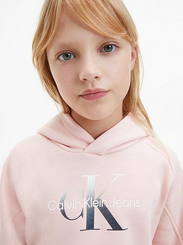Pink Calvin Klein Recycled Polyester Cropped Girls's Hoodie | QDJL-80597