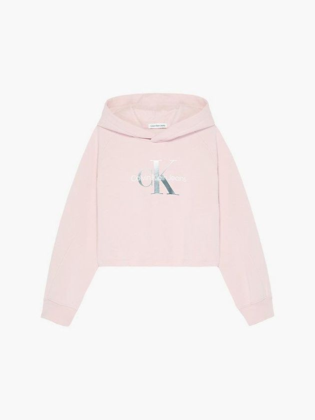 Pink Calvin Klein Recycled Polyester Cropped Girls's Hoodie | QDJL-80597